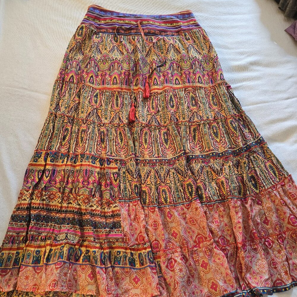 easel Multicolor Boho Maxi Skirt - Pink, Orange, Yellow, Blue
